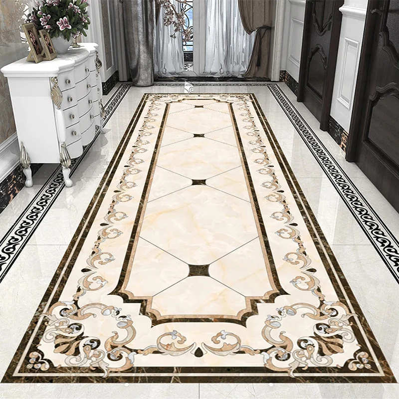 

Custom Self-Adhesive Floor Mural Wallpaper 3D Stereo Luxury Marble Aisle Corridor Tiles Floor Painting PVC Waterproof 3D Sticker