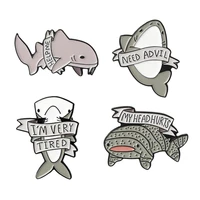 cute marine animal enamel brooch pin metal whale dolphin shark cartoon pin badge backpack denim brooch for women