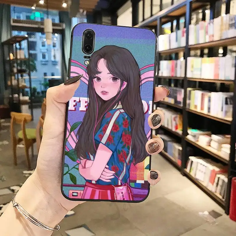 

Kawaii Japanese Anime illustration Girl Phone Case For Huawei honor Mate P 10 20 30 40 i 9 8 pro x Lite smart 2019 nova 5t