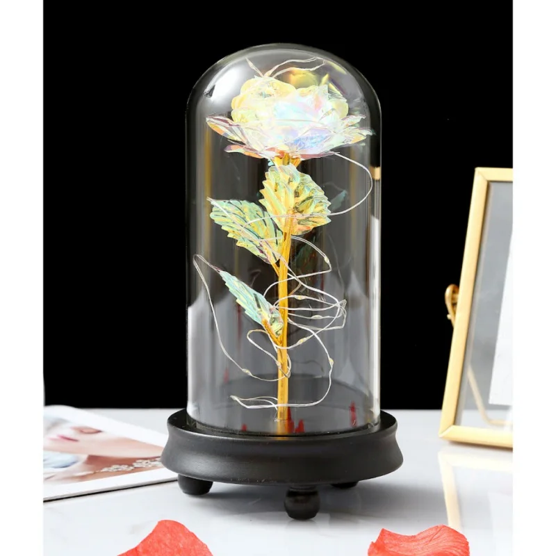 

Valentine's Day Gifts Artificial Flowers Eternal Flower Glass Cover Beauty And Beast Eternal Flower Rose In Flask Wedding Decor