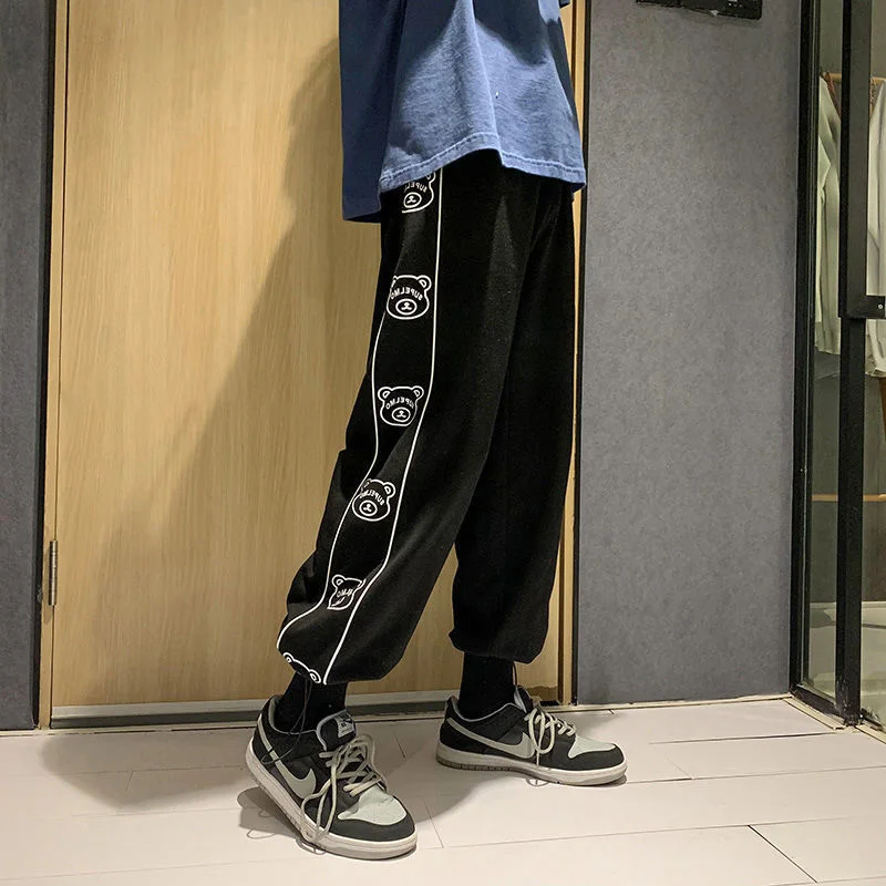 HOUZHOU Kawaii Pink Sports Pants Summer Korean Fashion Oversize Joggers Women Harajuku High Waist Cartoon Loose Black Sweatpants