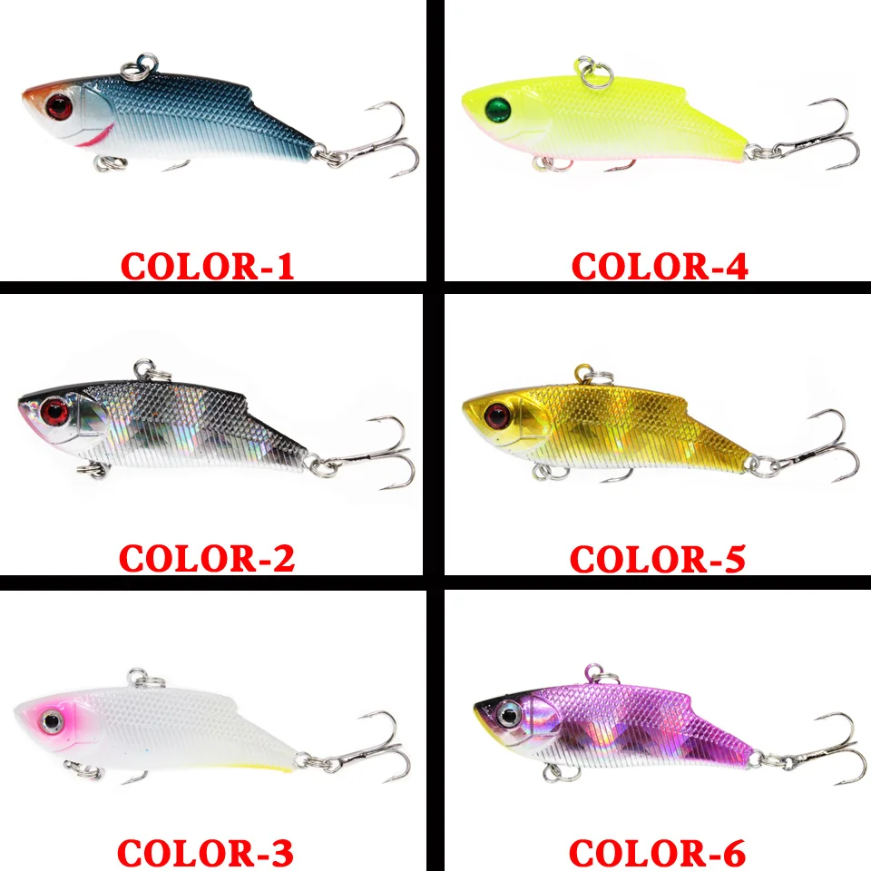 1pcs 5.5cm 10g Hard VIB Lures Fishing Minnow Bait Treble Hooks Sinking Crankbait Wobblers Fishing Tackle 3DEyes