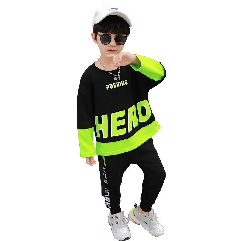

Soft Hooded Spring Autumn Boys Clothing SuitsSweatshirts+ Pants 2pcs/Set Kids Jacket Tops Teenager Sport Costume Outfits Track