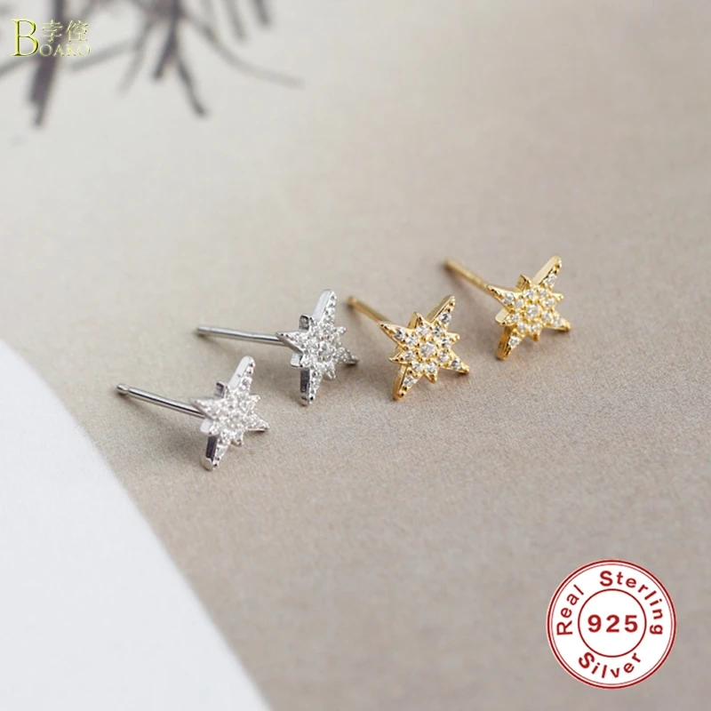 

BOAKO New Style Glitter Star Earrings With Zircon Earrings S925 Sterling Silver Earrings Female Accessories Jewelry 2020