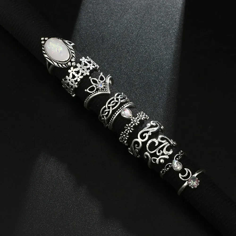 Bague Femme, винтажные кольца для женщин, геометрической формы, в стиле бохо, цветок, кристалл, кольцо на кончик пальца, набор, богемный, миди, ювелирные изделия, серебряный цвет