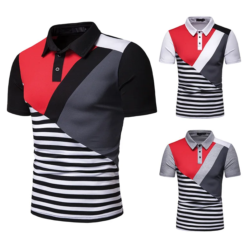

Cross-Border Exclusively for New Summer Men Striped Mosaic EU Size Short Sleeve polo Pension D30
