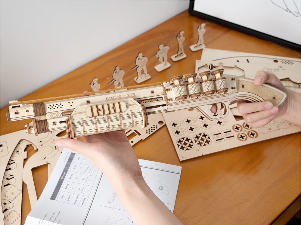 DIY пуля пистолет с резиновой лентой Защита справедливости 3d деревянная головоломка игрушка Терминатор M870 на открытом воздухе игры шутер подарки для детей LQ501