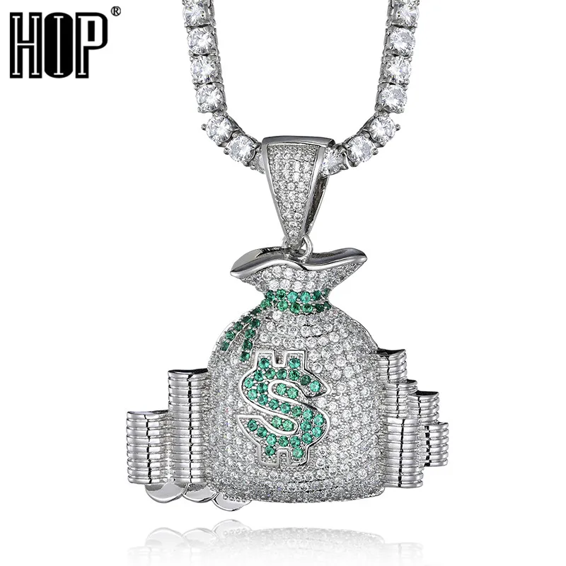 Мешок для денег стек ледяной наличные МОНЕТЫ кулон ожерелье цепочка Шарм