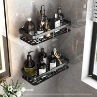 drill free wall mounted bathroom shelf black aluminum square shampoo shelf cosmetic shelves kitchen nets shelf organizer rack