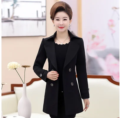 

2021 Fall Women's Fashion Korean Slim Large Size Double-breasted Suit Lapel Mid-length Women's Trench Coat Jacket Size