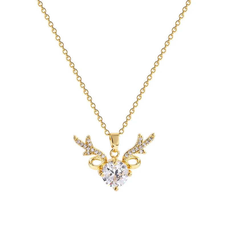 

New fashion high sense light luxury zircon antler pendant titanium steel necklace women niche design sense collarbone chain