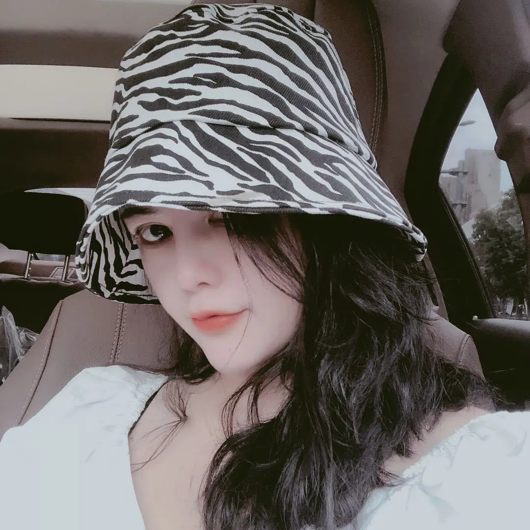 

Zebra Pattern Retro Fisherman Hat Bucket Hat Female Autumn Net Red Fashion Female Fisherman Hat Sunshade Sun Hat