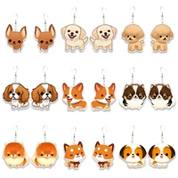 cute corgi dangle drop earrings for women gifts children cartoon dog hook drop earrings
