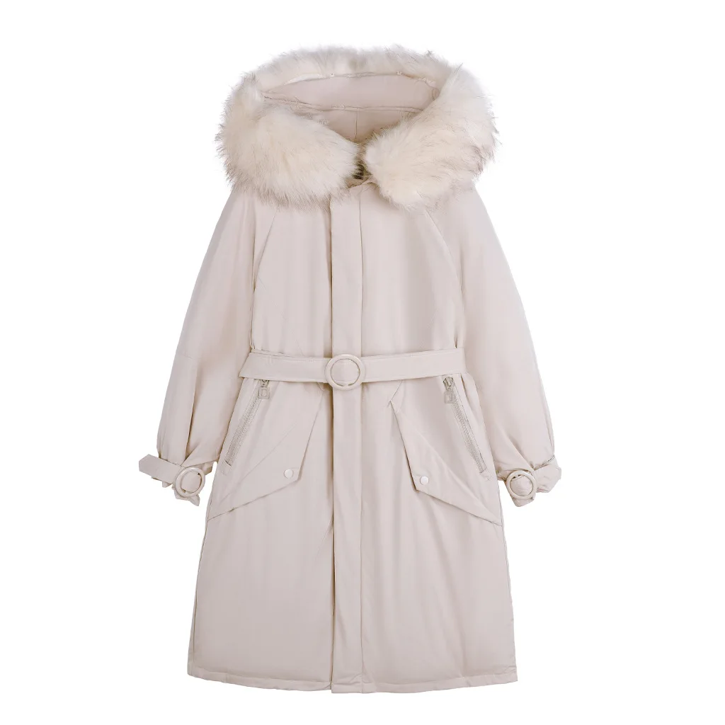 

Korean new version loose and thickened fashion hooded ins cotton padded women's medium and long overcoat over the knee