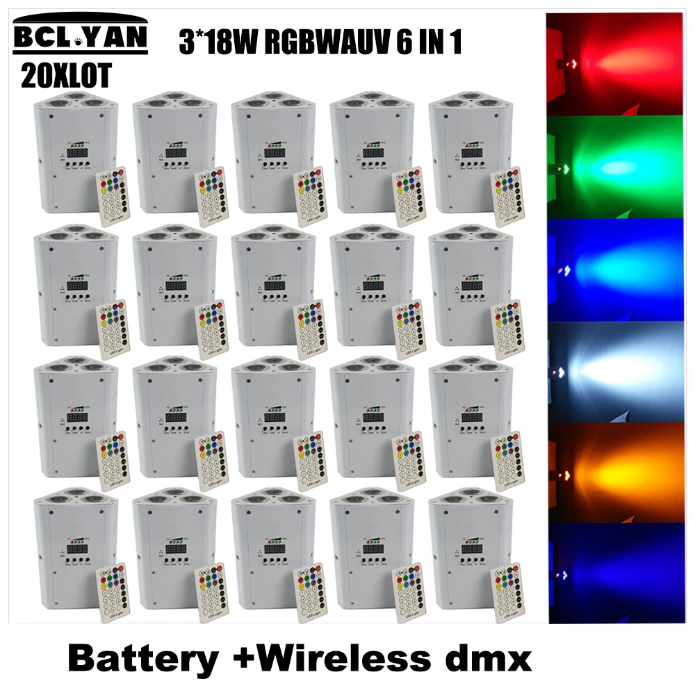 Диско-светильники 20 шт. заводская цена мини 3*18 Вт RGBWA UV par LED 6 в 1 свадебная батарея