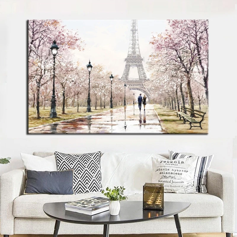 Картина на холсте с изображением влюбленных города прогулок по улице Парижа