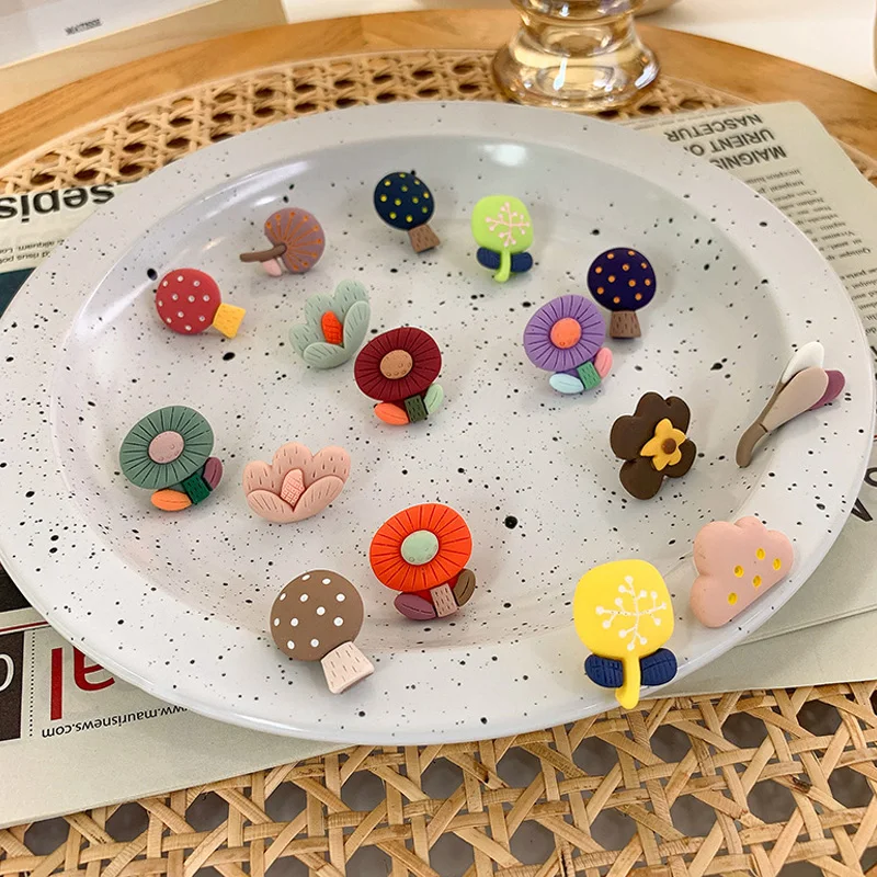 

Lovely Sweet Earrings Jewelry Gift Asymmetric Earrings Soft Pottery Earring Flower Mushroom Ear Stud Cartoon Ear Stud