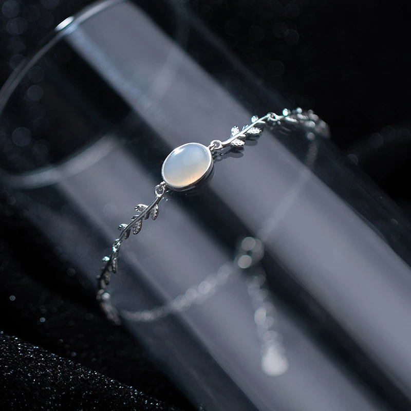 

925 Sterling Silver Color Korean Sweet Cute Fashion Synthetic Opal Leaf Bracelet For Women Girls Lady Fashion Jewelry Gift