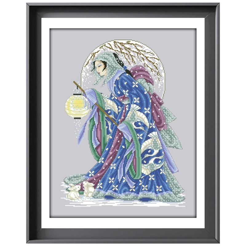 

Winter Geisha bead cross embroidery kit fairy pattern design 18ct 14ct 11ct silver unprint canvas Cross-stitch DIY needlework