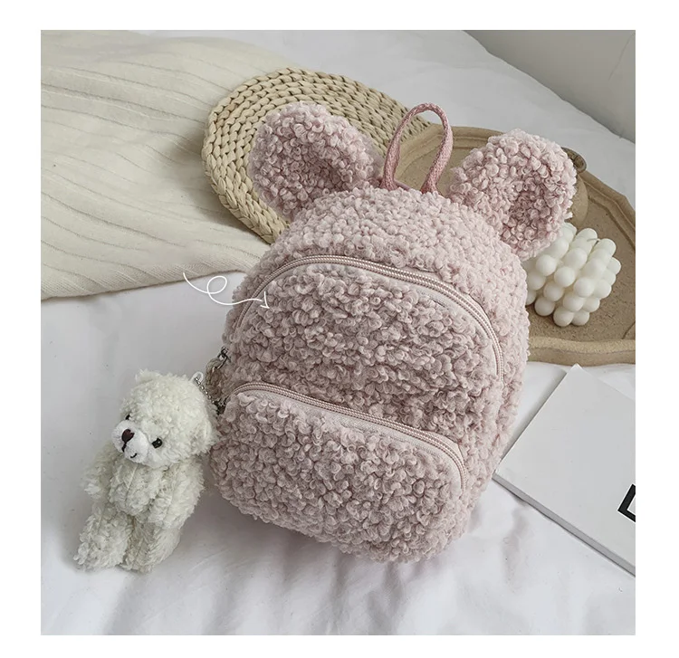 bear-pink Kawaii плюшевый рюкзак для мальчиков и девочек с рисунком кролика, медведя, сумки для детей, милые школьные сумки, мягкие рюкзаки для малышей, новые - Цвет: bear-pink