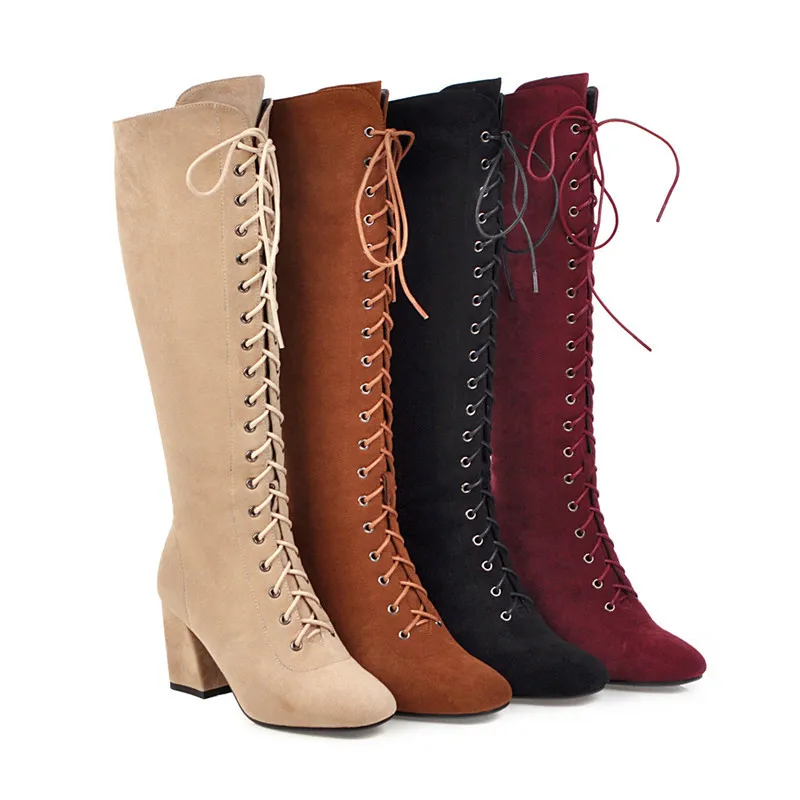 ESRFIYFE 2020 новые женские сапоги на шнуровке до колена Зимние теплые плюшевые