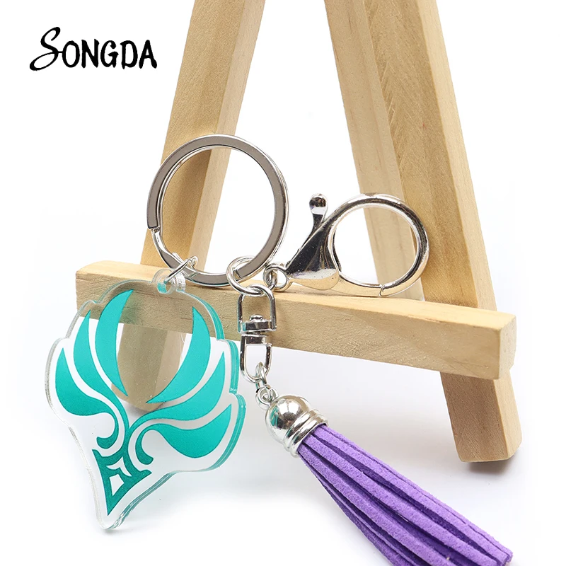 

Anime Genshin Impact Tassel Acrylic Pendant Keychain God Eye Water Wind Thunder Fire Rock Ice Element Key Ring Unisex Jewelry