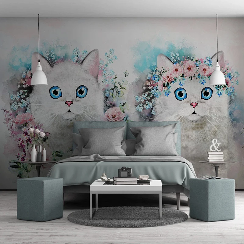 Фотообои на заказ 3D фото обои цветок кошка девушка комната детская спальня декоративный фон Настенные обои живопись