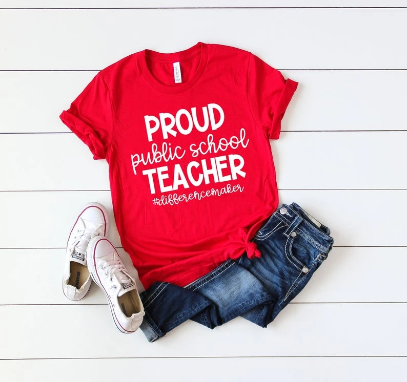 

Teacher Shirts Proud Public School Teacher Teacher Team Shirts RedforEd Wear Red For Ed Difference Maker O252