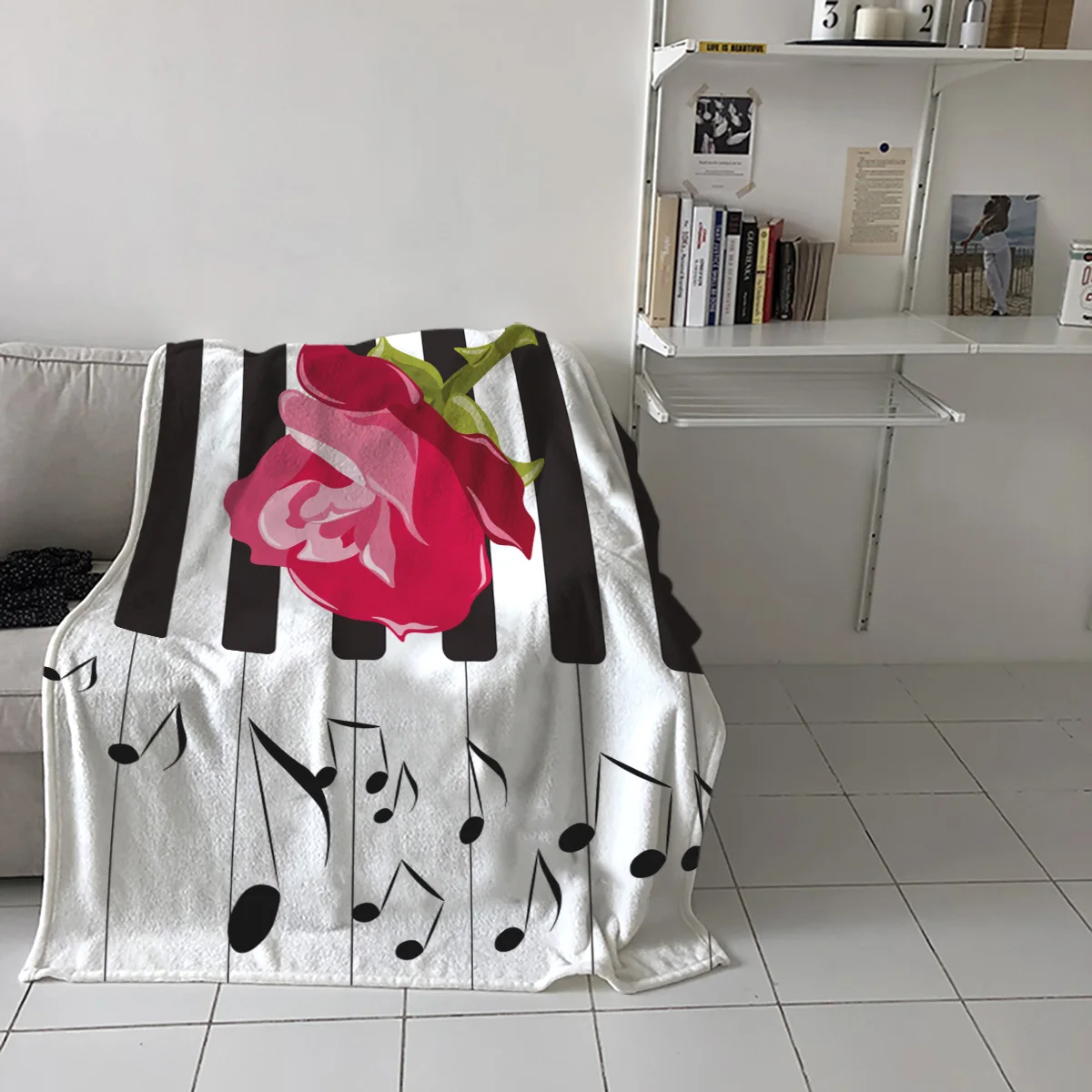 Мягкое теплое Флисовое одеяло кораллового цвета пианино музыка розы любовь