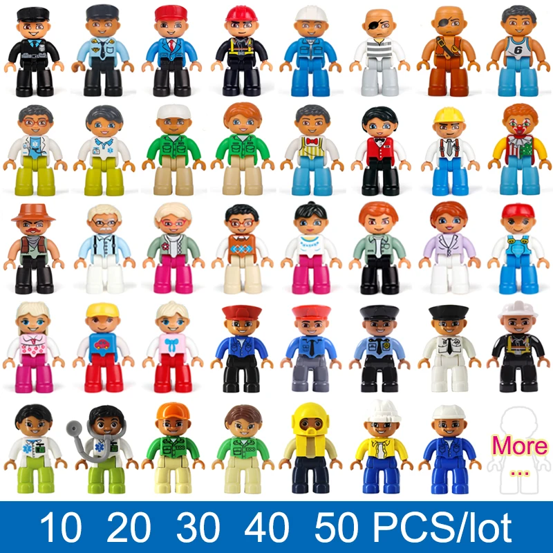 5 10 20. Кубики, Набор фигурок Duplo, совместимые фигурки, блоки, большие кирпичи, персонажи, семья, полиция, строительный блок, игрушка