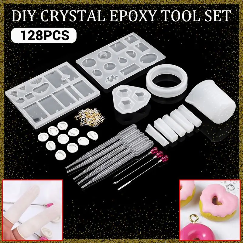 

128 Pieces DIY Resin Silicone Casting Molds And Tools Set with Measuring cup for Diy Jewelry Pendant Mould Craft Making Silicone