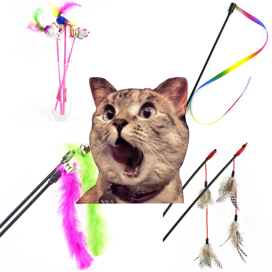 

1PC Funny Cat Toys Kitten Feather Toys Colorful Rod Cat Wand Plastic Pet Interactive Cat Toy Stick Pet Cats Supplies