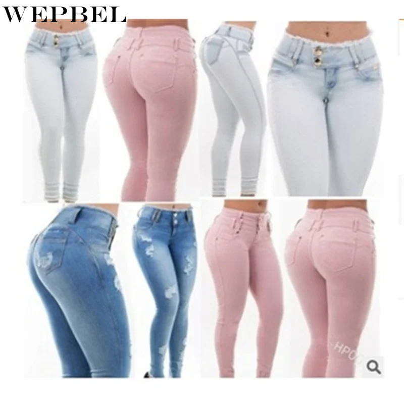 

WEPBEL Sexy Women Ripped High Waist Jeans Ladies Skinny Hole Pencil Pants Casual Women Washed Denim Pants