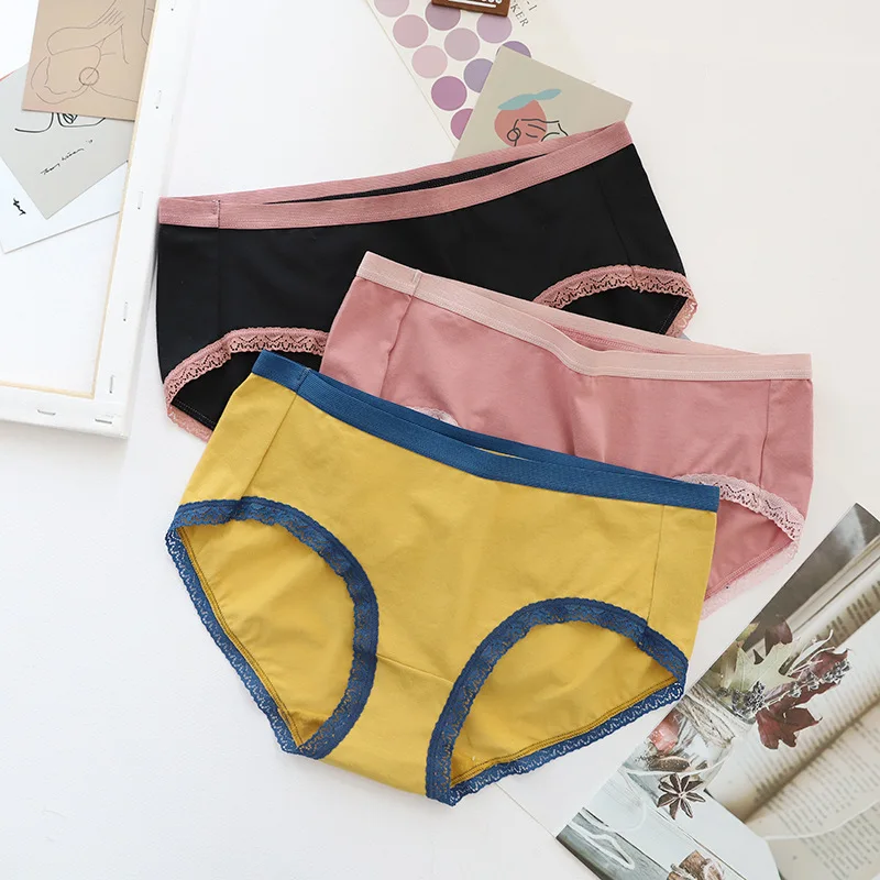 Women's Underpants Modal Underwear Ladies Cotton Antibacterial Elasticity Mid-waist Briefs Lace Colors Breathable Panties | Женская
