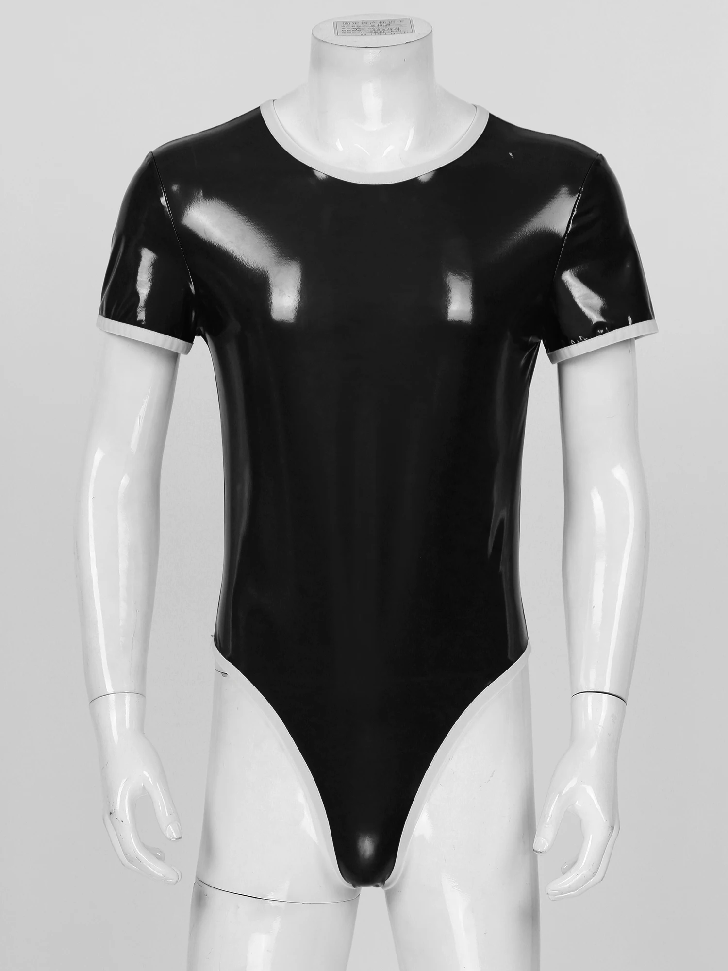 Мужское однотонное боди 1 шт. облегающее платье из лакированной кожи с коротким