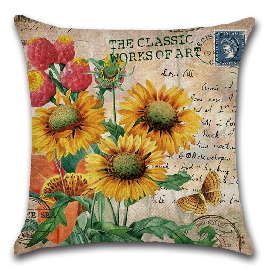 Искусственный Лен завод цветок чехол для подушки с буквами комплект живопись
