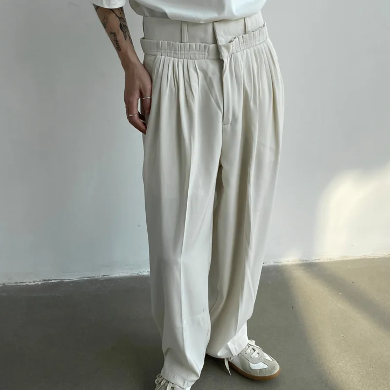 

IEFB Wide Leg Suit Pants Men's 2021 New Niche Fashion Pleated Waist Design Loose Vertical Straight Trousers High Street Clothing