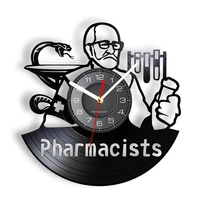 pharmacists wall clock made of real vinyl record medicine snake test tube wall watch with led backlight pharmacy hanging decor