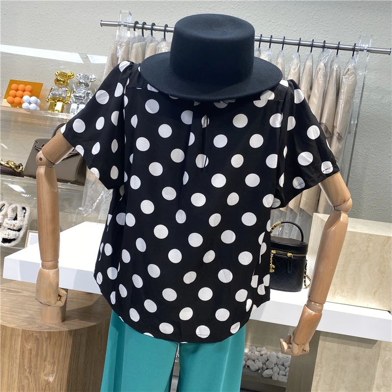 

Niche Design Retro Polka Dot Loose Shirt 2021 New Super Comfortable Texture All-match Double Breasted Bubble Sleeve Blouse