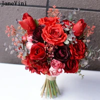 janevini bruid red rose wedding bouquet bride artificial flower tulip silk bridal bouquets retro bouqet flowers accessories 2021