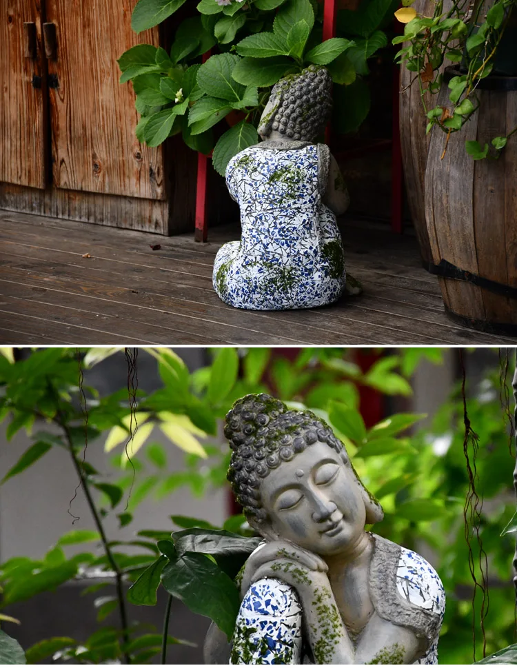 Садовое украшение двора из оксида магния ретро-Будда Спящая на коленях