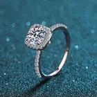 Муассанит один дрель кольцо прошел Diamond тесты камень 925 Стерлинговое Серебро 4-коготь квадратное кольцо 0,5-2CT модные свадебные Роскошная бумажная коробка подарка