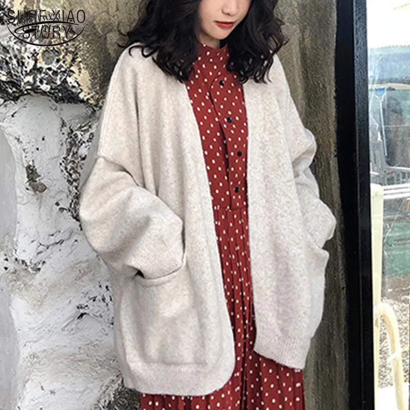 

Autumn and winter sweater fashion knitted women's wool 2021 long-sleeved women's sweater new loose thick V-neck cardigan 11261