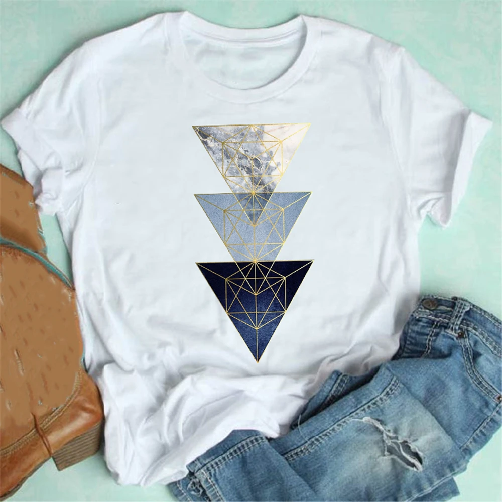 

Women Short Sleeve Cute Geometric Aesthetic Trend Casual 90s Style Fashion Clothes Print Tshirt Female Tee Top 28076