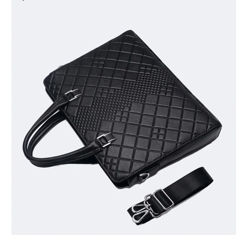 Fashion Brand Men's Genuine Leather Laptop Briefcase Business 14inch Male Shoulder Messenger Bag Designer Tote Computer Handbag