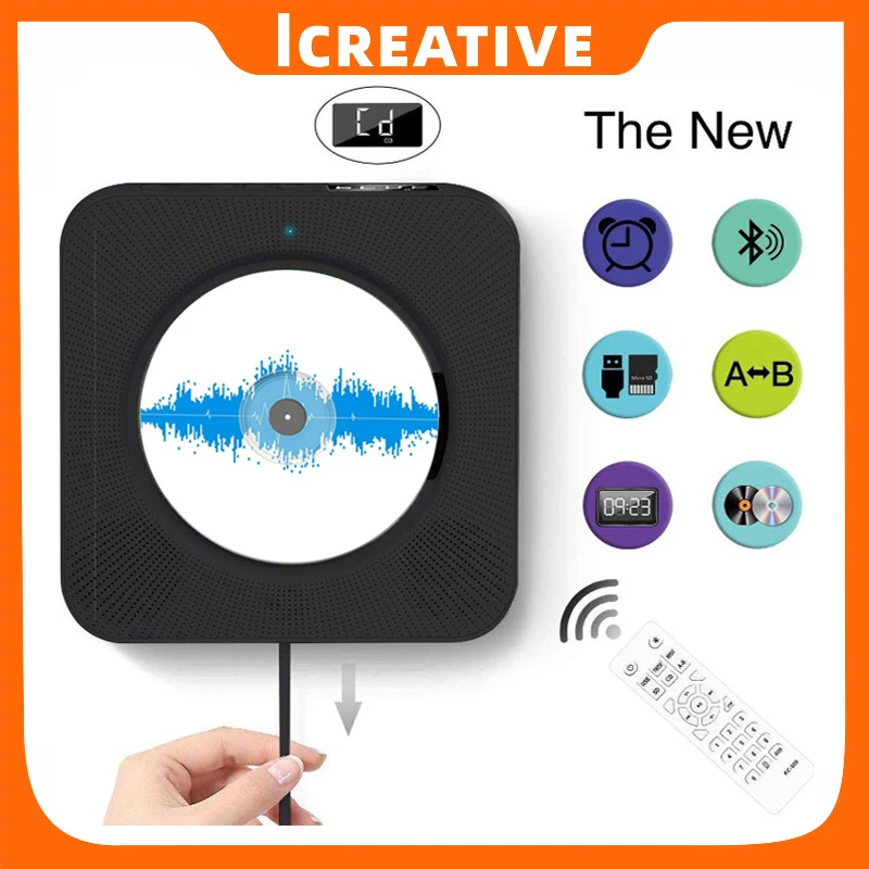 Player de Música de Controle Icreative Wall Mounted Player Surround Som Rádio fm Bluetooth-compatível Mp3 Remoto Estéreo Alto-falante cd