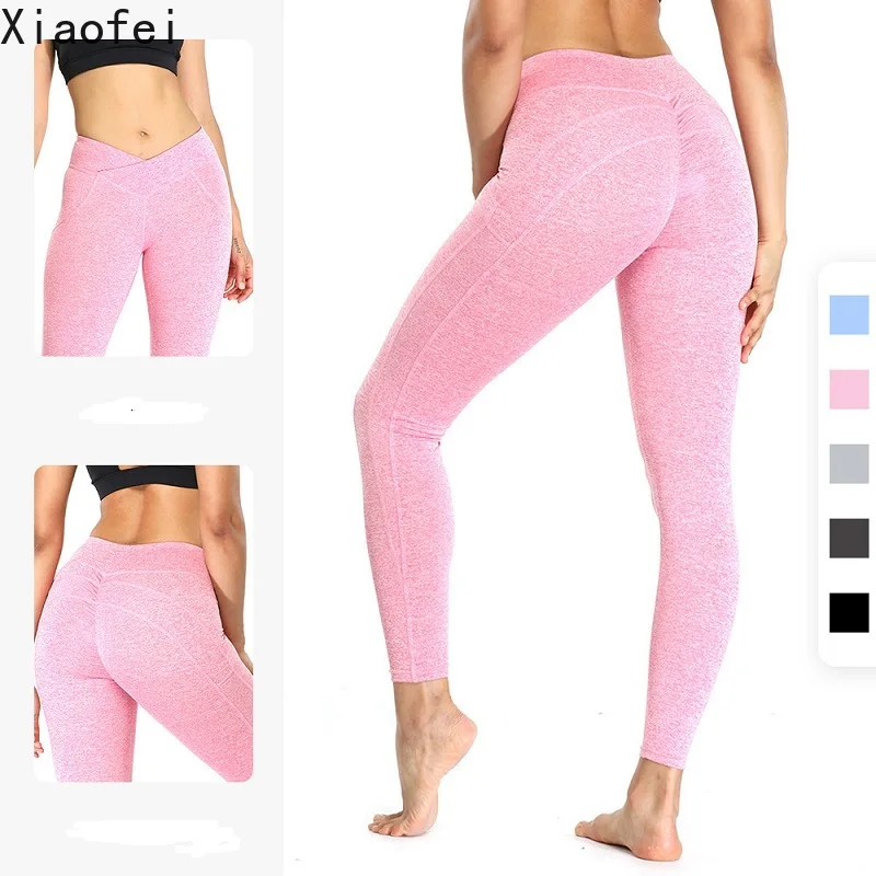С высокой талией Женские Штаны Для Йоги однотонные Цвет одежда для занятий
