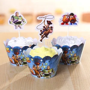 12pcs wrapper topper 24 шт.(12 оберток+ 12 топперов) игрушечные обертки и топперы для кексов, аксессуары для дня рождения - Цвет: 12pcs wrapper topper