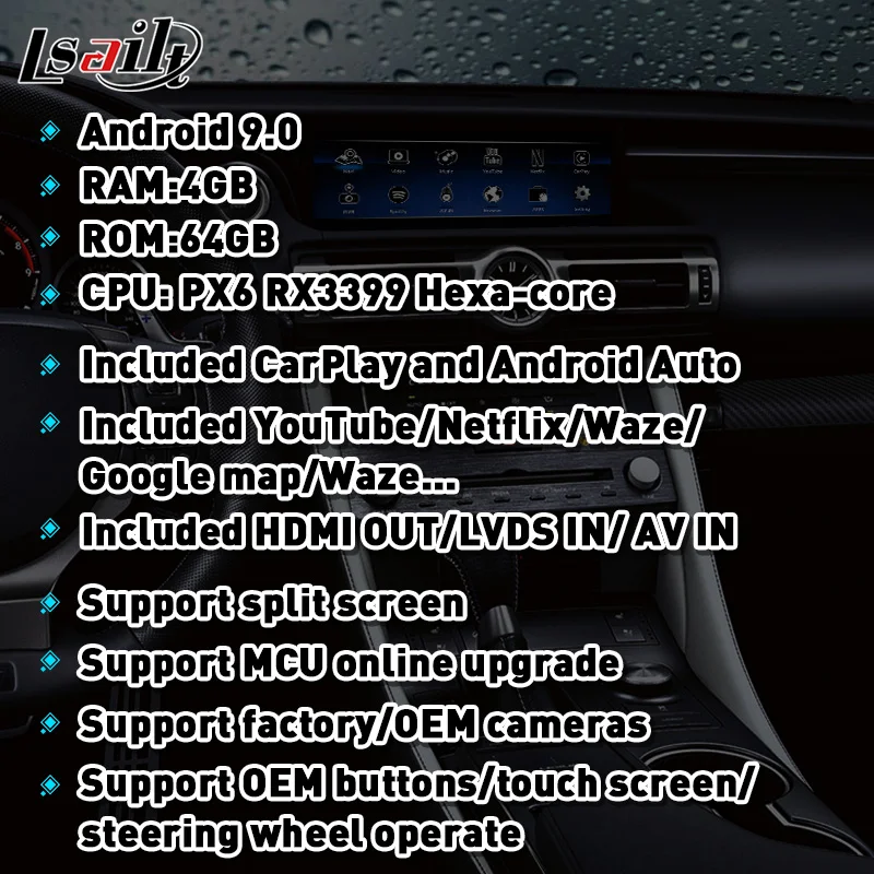 Lsailt 4GB CarPlay/ Android мультимедийный видеоинтерфейс для 2018 now Lexus RCF RC300 RC200t с YouTube Netflix