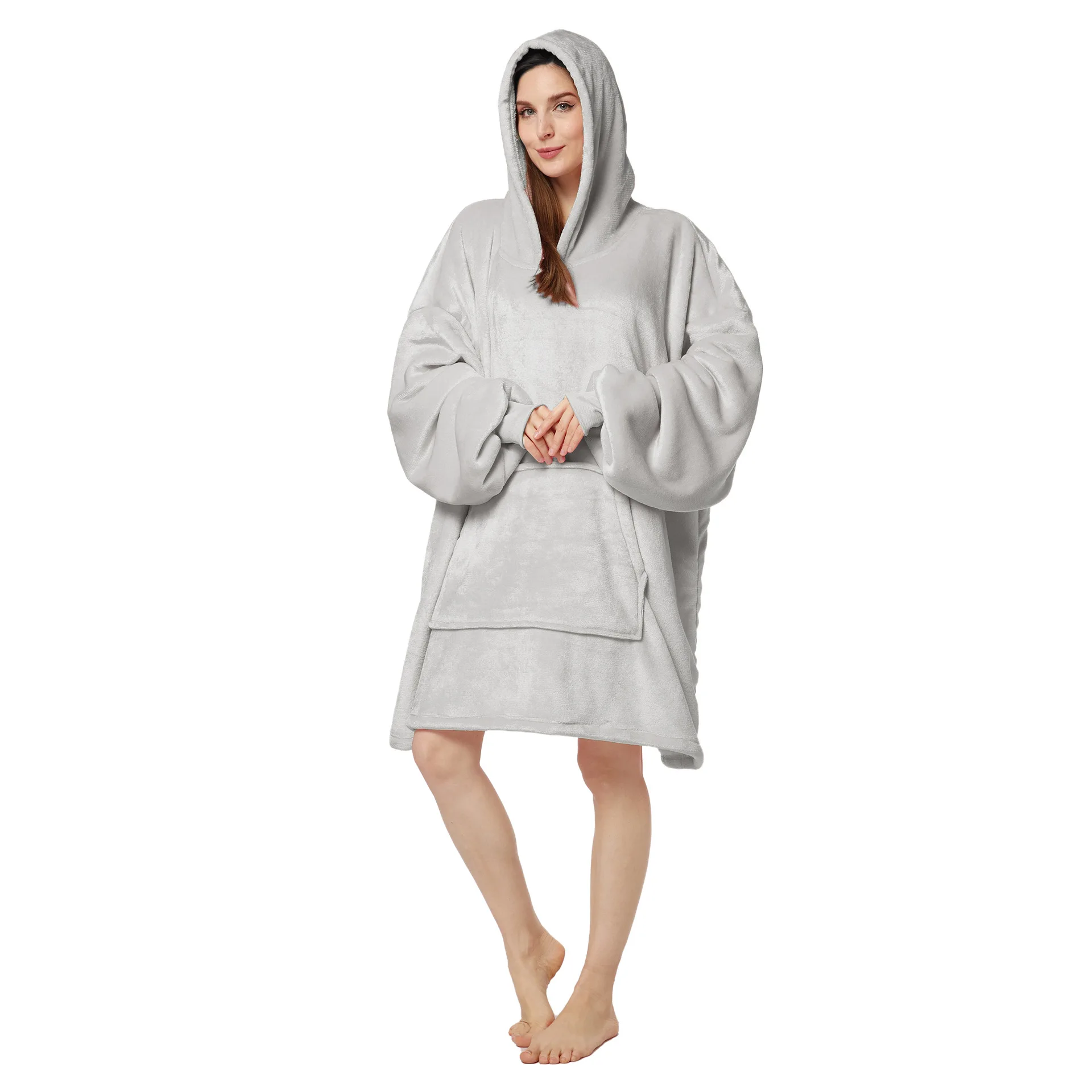 

Winter Oversized Hoodies Women Fleece Warm TV Blanket with Sleeves Pocket Flannel Plush Thick Sherpa Giant Hoody Long Sweatshirt